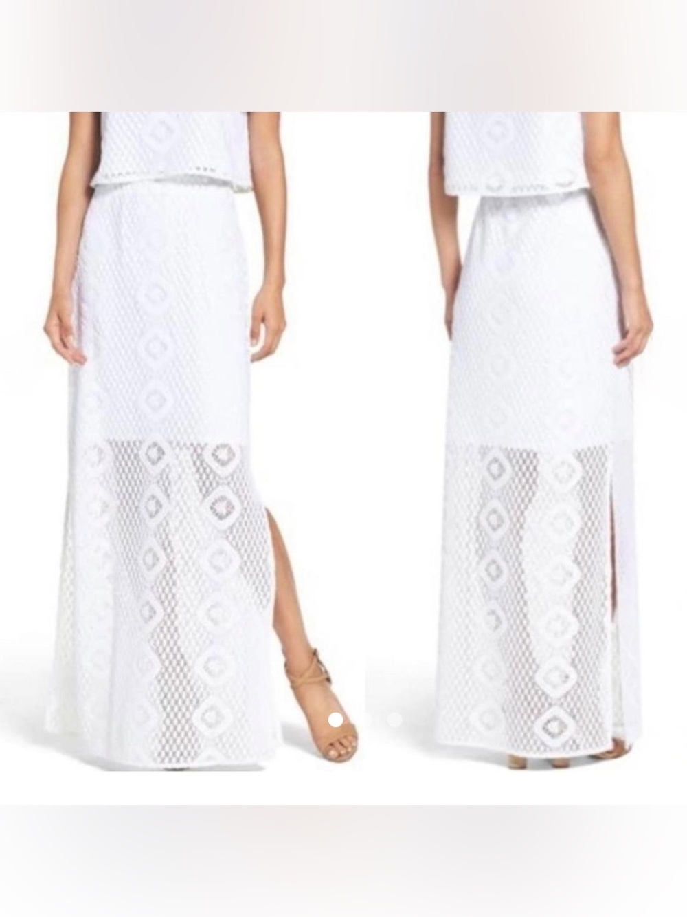Lilly Pulitzer Long White Lace Crochet Maxi Skirt Beach Resort Wear Size XS